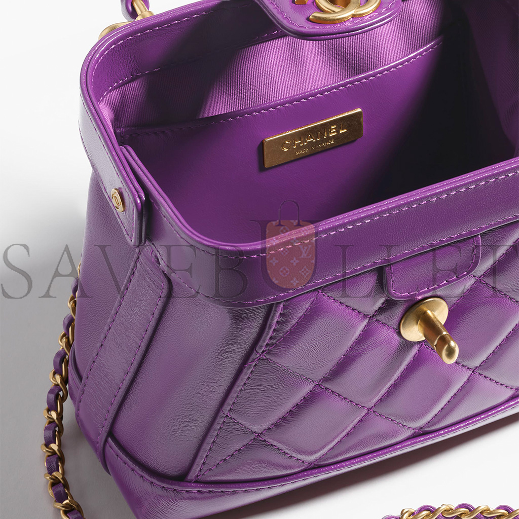 CHANEL MASTER TOPHANDLE MINI BAG SHINY LAMBSKIN AND GOLD METALLIC PURPLE AS4958 (18*12*7cm)